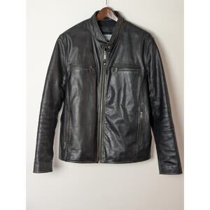 Marc New York Black Leather Moto Jacket Zip Pockets Classic Style